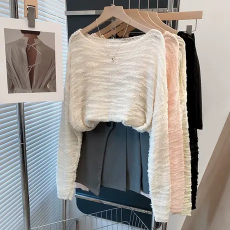 一字领特种纱毛衣女套头2025春秋新款宽松外穿上衣内搭洋气打底衫商品大图