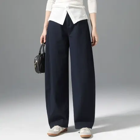 藏青色镰刀裤女2025春季新款弯刀裤子高腰阔腿裤休闲香蕉裤直筒裤图片