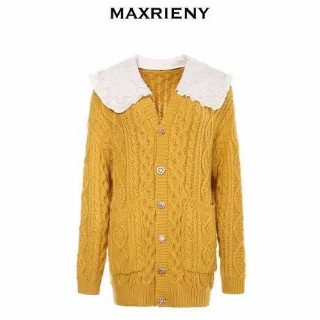 【奥莱】MAXRIENY可拆卸娃娃领开衫女冬款复古针织衫外套商品大图