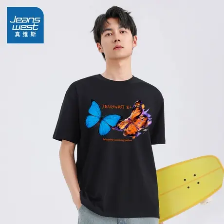 TM真维斯男女同款上衣2025夏季新款 创意蝴蝶印花宽松纯棉短袖T恤图片