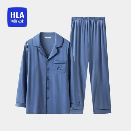 HLA/海澜之家新款男女情侣家居服春秋季薄款透气长袖翻领睡衣套装商品大图