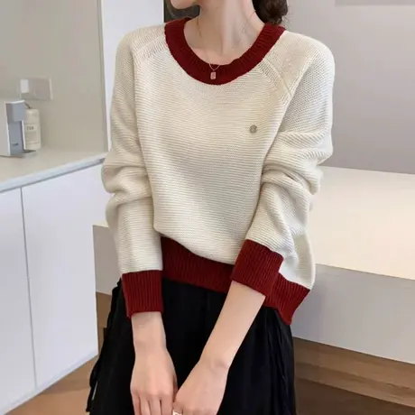 秋冬季2023年新款宽松圆领套头长袖针织衫女内搭洋气针织女装上衣图片