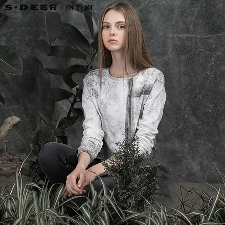 s.deer【新品】圣迪奥专柜正品 文艺水墨印花短款上衣S16182267图片