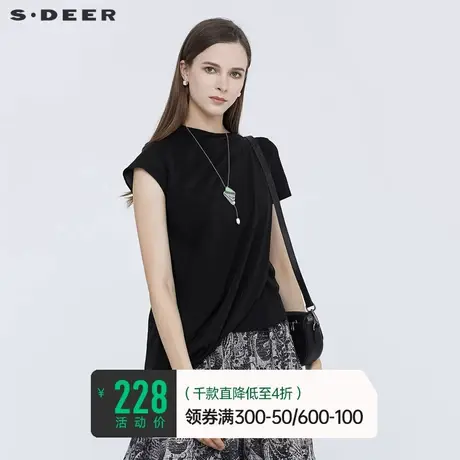 sdeer圣迪奥女夏装打底衫内搭简约雪纺不规则短袖T恤S21280198图片