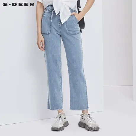 sdeer圣迪奥夏装时尚系带松紧拼接直筒牛仔长裤S21260834图片