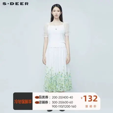 sdeer圣迪奥新品优雅网纱木耳边针织衫S20283505图片