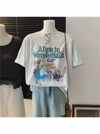 卡通爱丽丝薄款夏季时尚青春休闲宽松短袖女式上衣清凉舒适T恤衫图片