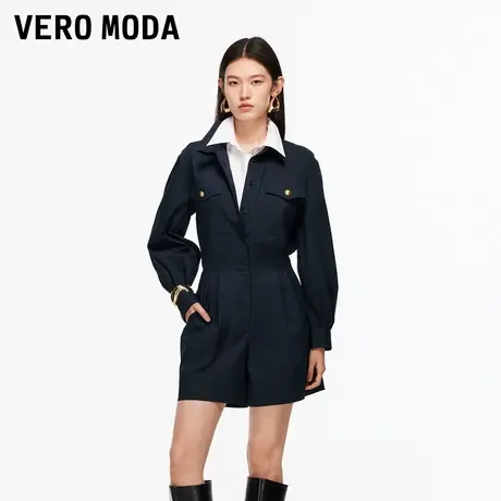 Vero Moda连体裤2025秋季新款含棉翻领压褶纯色连体短裤325378001商品大图
