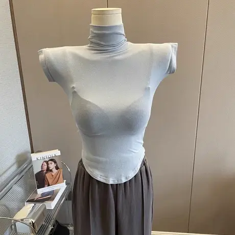 自留款~性感微透薄款高领打底衫柔软亲肤纯欲内搭T恤无袖上衣女潮图片
