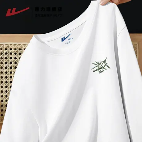 回力重磅纯棉长袖t恤男士秋季新中式国潮印花美式宽松百搭打底衫H图片