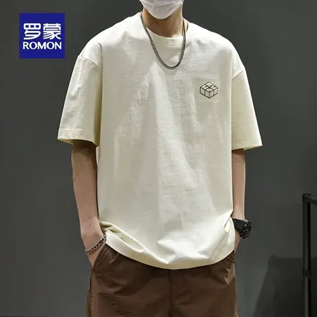 罗蒙纯棉短袖t恤男士夏季新款宽松圆领半袖体恤衫休闲上衣男装N1Z商品大图