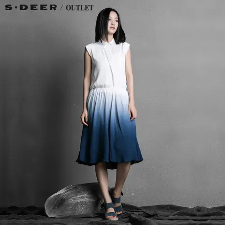 s.deer【聚】圣迪奥女装渐变吊染分割系带连衣裙S15261204商品大图