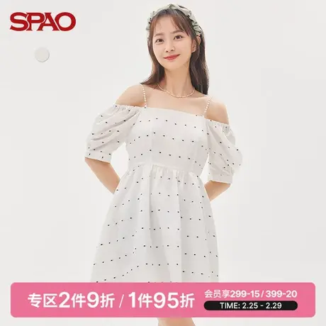 SPAO女士连衣裙夏季新款满印一字肩吊带连衣裙SPOWC36S51图片