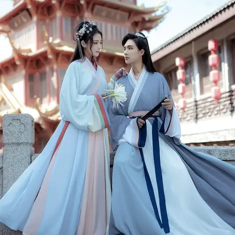 【如梦霓裳丨琼华】汉服女情侣晋襦十二破交嵛裙素色晋制原创春秋图片