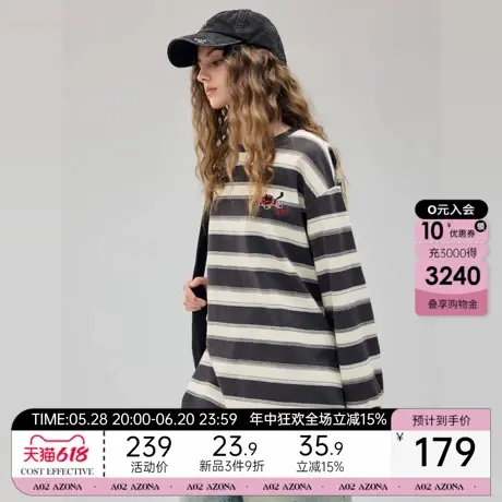 a02a02宽松遮肉显瘦条纹卫衣女2025春季新款圆领复古学院风上衣商品大图