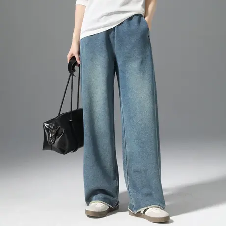 复古慵懒阔腿牛仔裤女2025新款春秋直筒宽松显瘦弯刀裤香蕉镰刀裤图片