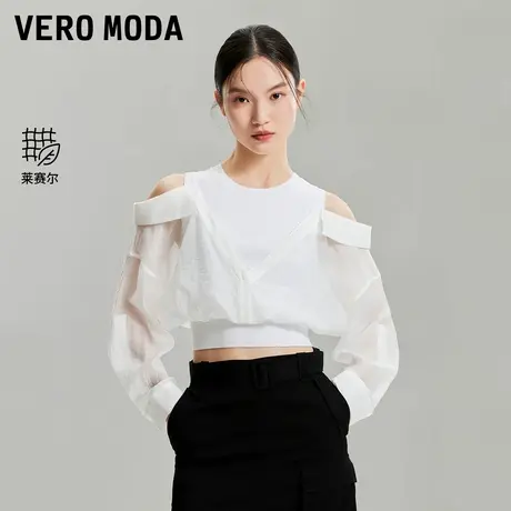 Vero Moda上衣2025秋季新款假两件露肩针织拼接短款百搭325351001商品大图