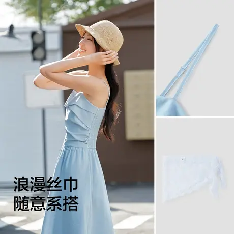 森马连衣裙女简约度假风吊带裙时尚2025夏新款法式优雅茶歇裙温柔图片