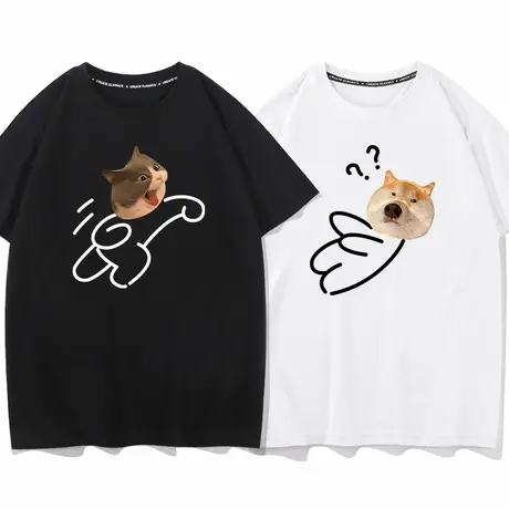 秀洛喵喵拳趣味情侣t恤男短袖潮流设计感2024夏季新款纯棉半袖商品大图