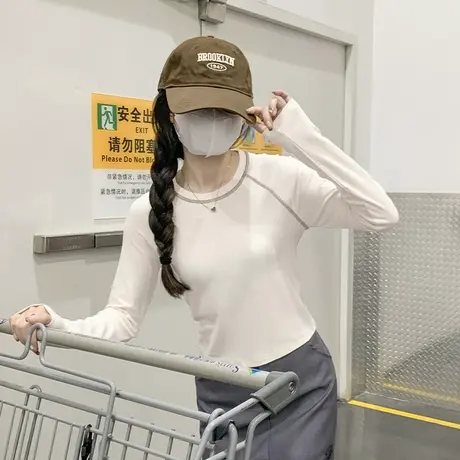 KWV真维斯长袖t恤女2025年新款春秋内搭打底衫设计感修身上衣女图片