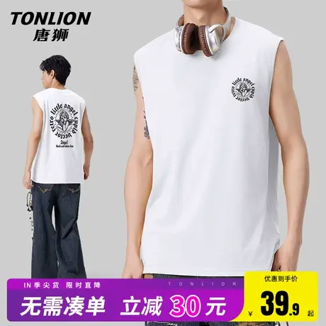 唐狮男士棉背心夏季宽松潮流新款无袖上衣男基础款圆领马甲坎肩HW图片
