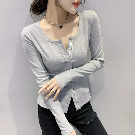 时尚假开衫上衣设计感小众洋气T恤女装修身百搭打底衫女长袖春秋图片