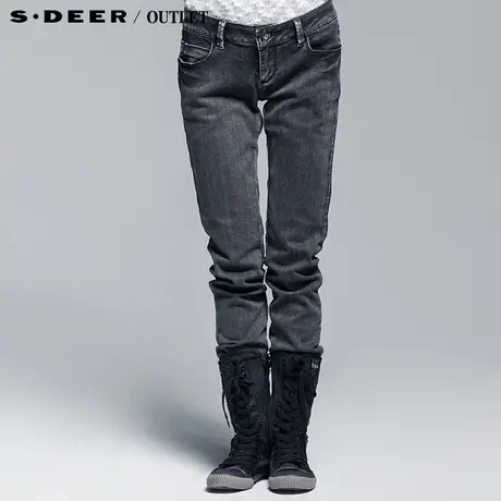 【新品】sdeer圣迪奥专柜正品女装复古花灰修身牛仔裤3480837图片