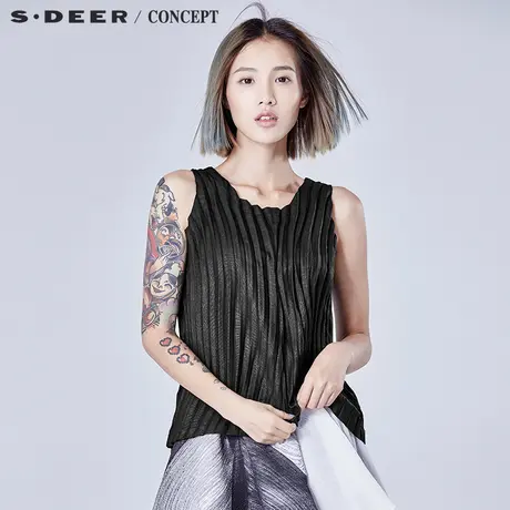 sdeer圣迪奥2018夏季折痕挺括修身不规则无袖上衣S16280642图片