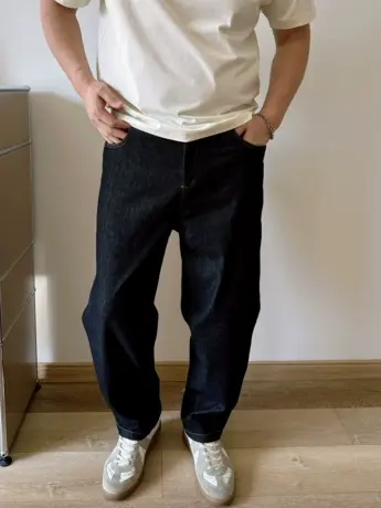 DAEVU春秋新款黑色普洗年青廓版潮胖子弹力加肥加大码男士牛仔裤商品大图