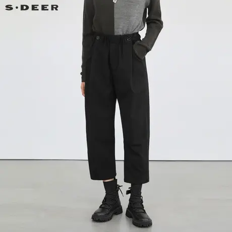 【直播间专属】sdeer圣迪奥松紧拼接压褶插袋直筒长裤S214Z0802图片