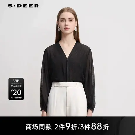 【商场同款】sdeer圣迪奥女装时尚V领网纱收腰轻薄外套S25282201图片