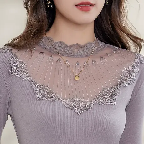 五公主高领蕾丝打底衫秋冬季新款时尚气质妈妈小衫内搭洋气上衣厚图片