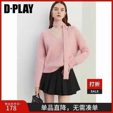 DPLAY2025春季新款粉色毛衣女气质宽松显瘦设计感针织衫上衣长袖商品大图