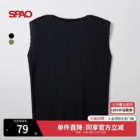 SPAO韩国同款2025年夏季新品女士简约休闲纯色圆领无袖雪纺衫商品大图