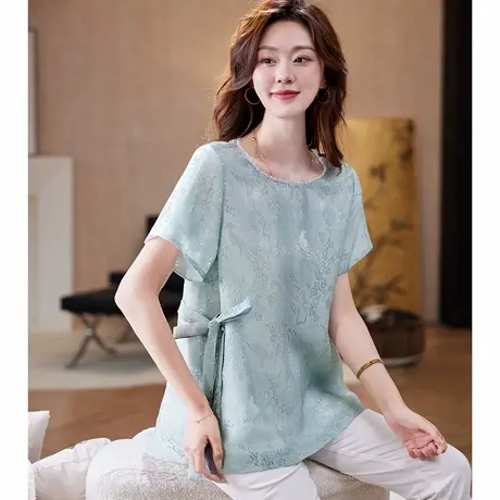 宝诗黎【新品价228元】圆领钉珠提花上衣Y0699商品大图