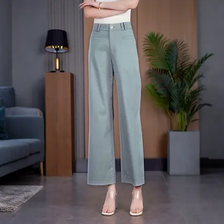 蓝色夏季天丝棉九分直筒裤女薄款高腰显瘦弹力舒适窄版阔腿休闲裤商品大图