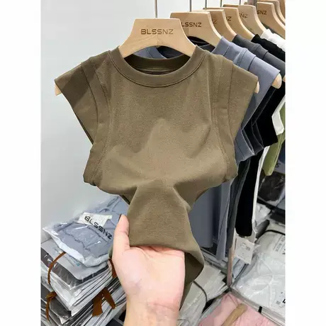 正肩t恤女夏2022年新款别致设计感无袖上衣美式复古坎肩背心短袖图片