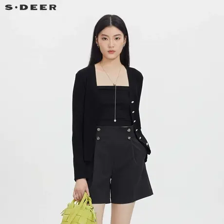 sdeer圣迪奥女装罗纹V领喇叭袖开衫针织衫S231Z3526🔎商品大图