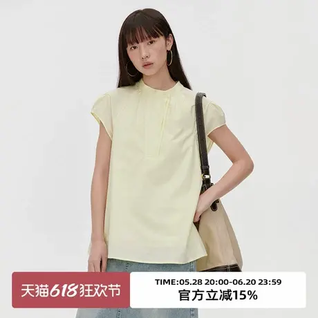 omont蛋挞家 复古立领短袖衬衫女2025春季气质小飞袖宽松显瘦上衣图片