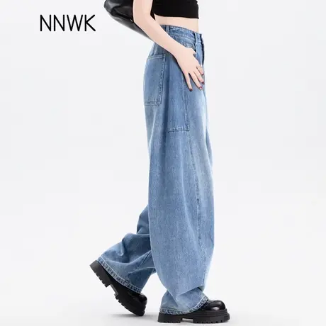 弯刀牛仔裤女2025新款春夏季薄款bf慵懒风美式裤子女裤弧形镰刀裤图片