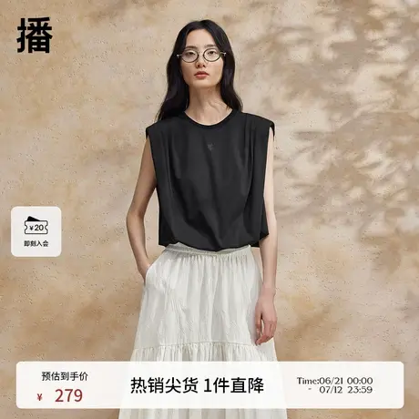 播黑色短袖T恤女商场同款2024夏新款辣妹宽松无袖上衣BDR2YD0727图片