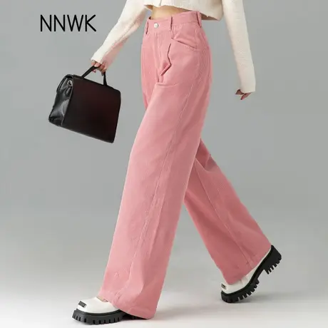 粉色裤子灯芯绒阔腿裤女2025新款春秋季条绒裤高腰休闲裤直筒长裤商品大图