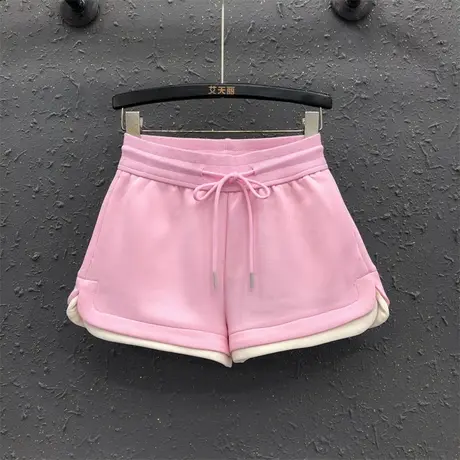 2025春夏新款欧美松紧腰抽绳拼色运动短裤女潮休闲阔脚a字热裤ins商品大图