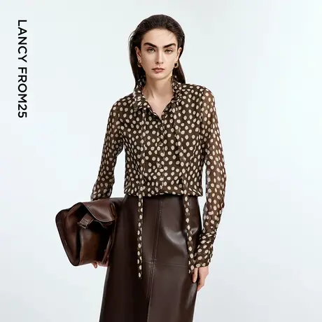朗姿法式波点系带荷叶领衬衫长袖通勤设计感上衣2025年秋季新款图片