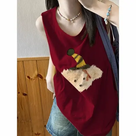 纯棉吊带坎肩背心无袖t恤女2025夏外穿高级感宽松慵懒风挂脖上衣图片