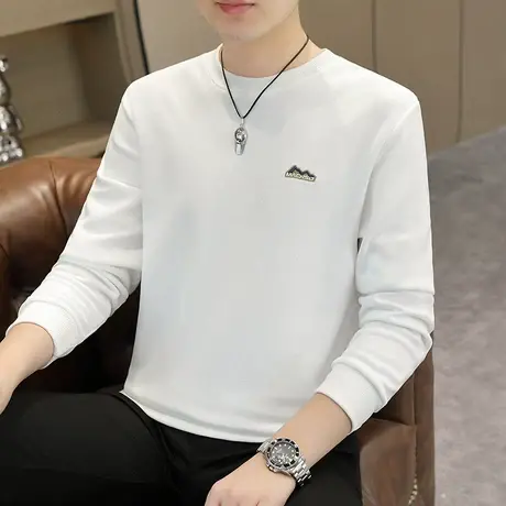 圆领长袖t恤男秋季丅2025新款潮牌印花卫衣男装春秋款休闲打底衫图片