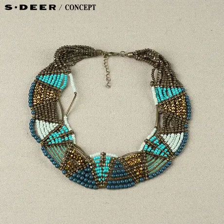 【新品】sdeer圣迪奥女夏专柜正品几何分割片彩色窜珠项链5284335图片