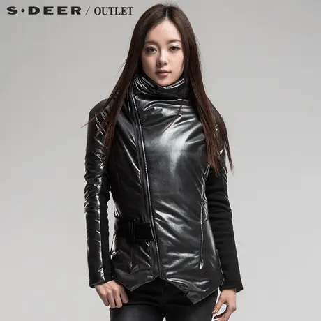 sdeer圣迪奥女装2017冬装酷范低调灰不对称摆光感棉衣S12482334图片