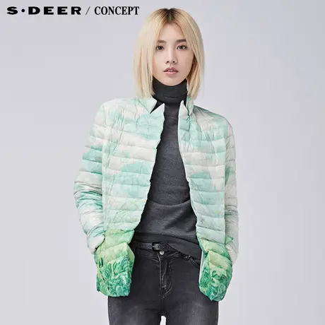 sdeer圣迪奥女2018冬装廓形印花短款羽绒服S16482454图片