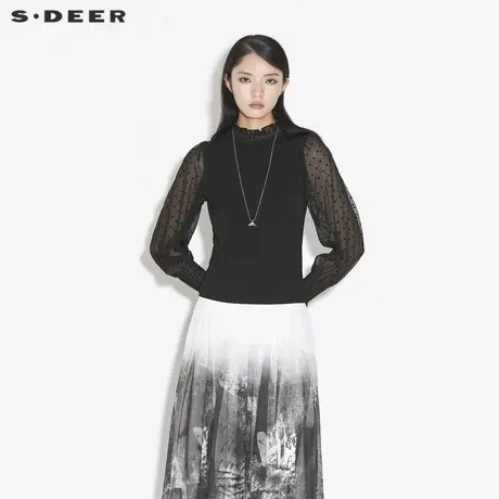sdeer圣迪奥秋季木耳边半高领绒球毛衣针织衫女S21363511图片
